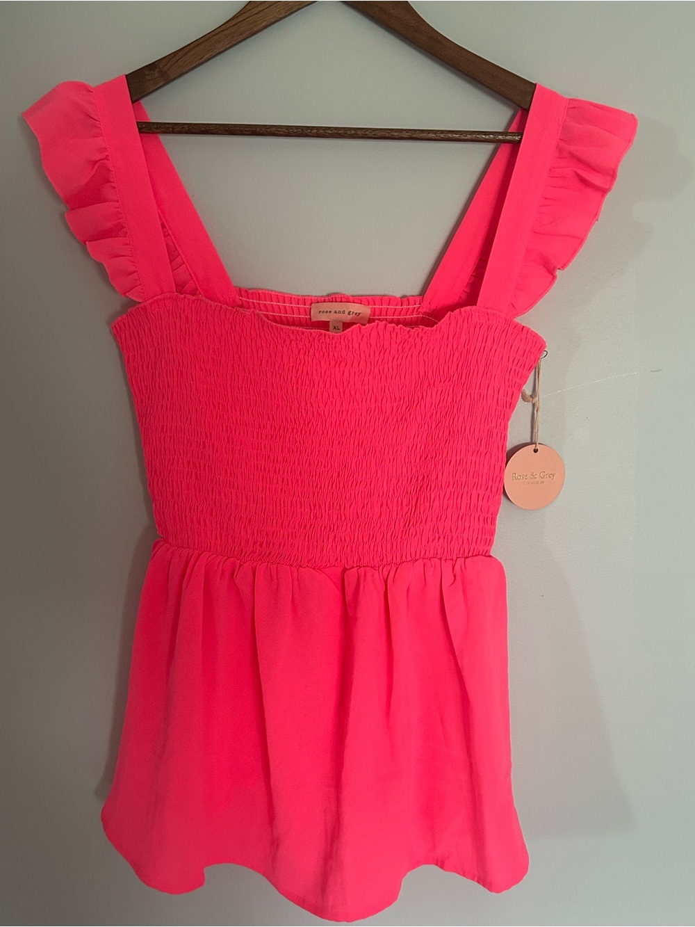 Bright Pink Smocked Peplum Camisole with Ruffle Straps